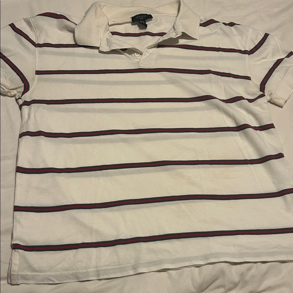 New Look White Polo with Black and Red Stripes
